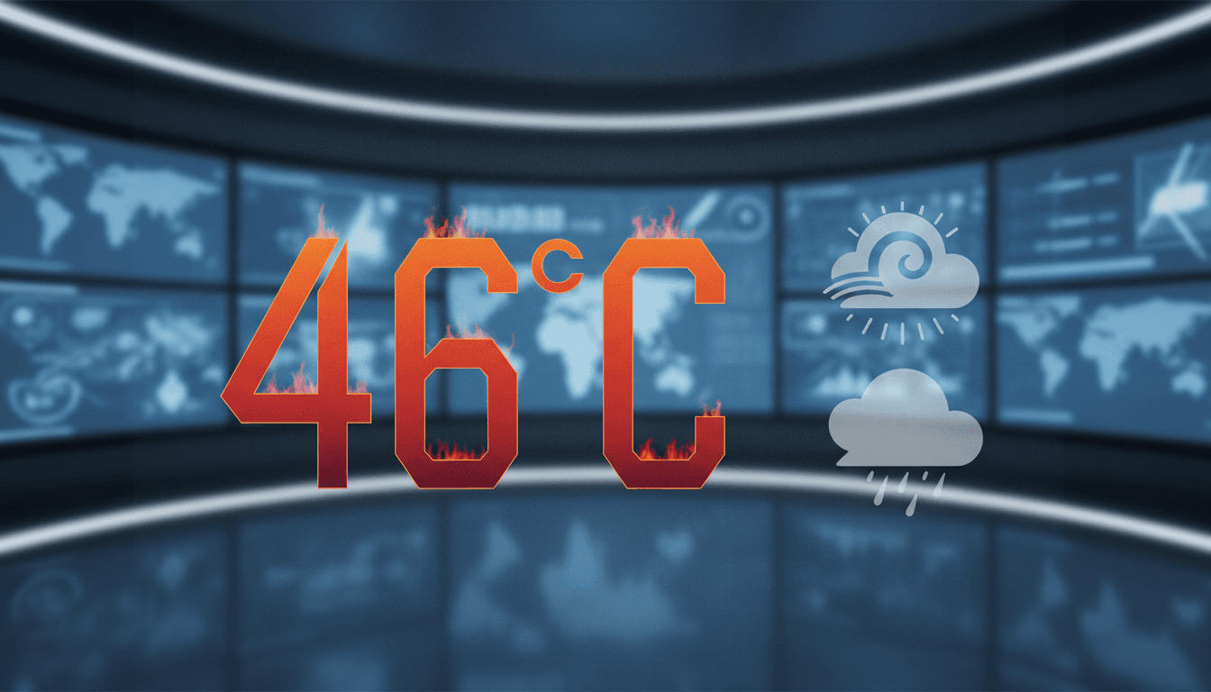 A graphic depicting the UAE weather forecast with a peak temperature of 46°C and fog icons.