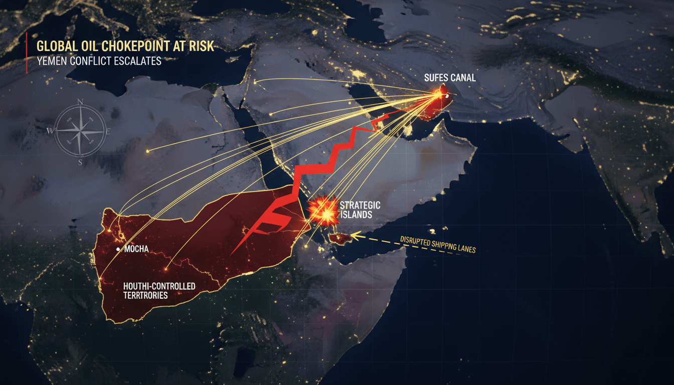 Infographic showing the impact of the Houthi offensive on global oil trade routes and prices.