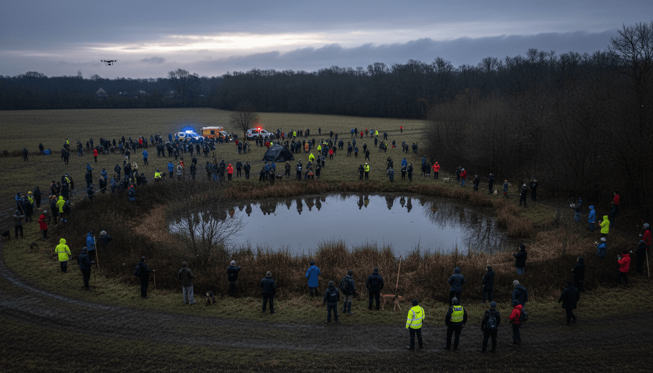 Community volunteers searching for missing child Noah Woods in Brantham, Suffolk.