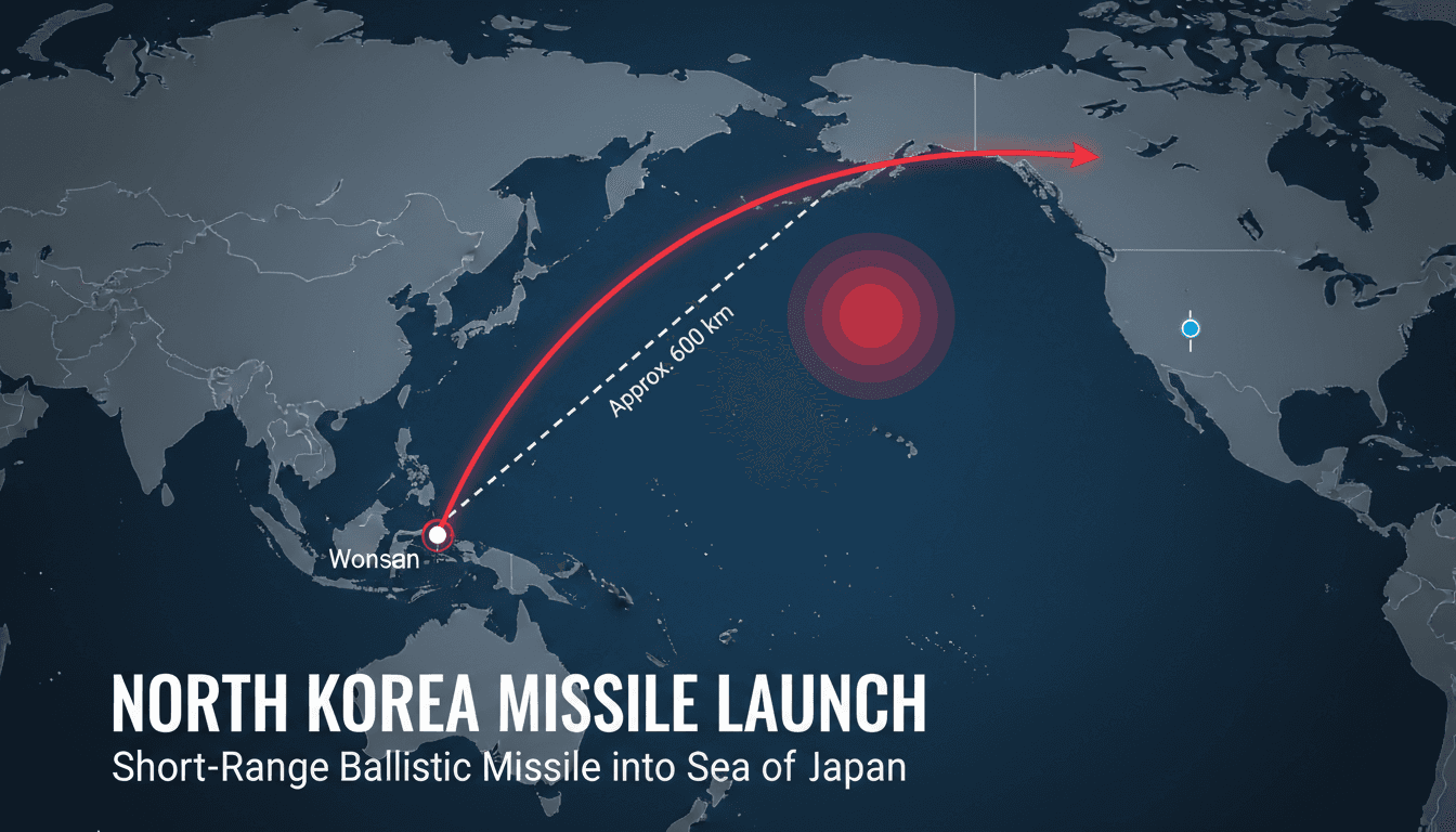 Map showing North Korea's missile launch trajectory into the Sea of Japan.