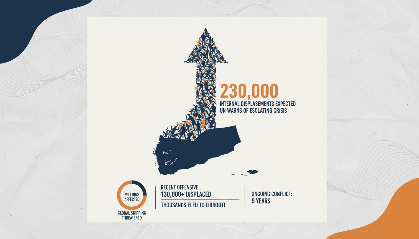 Infographic depicting the projected rise in internal displacements in Yemen and its global implications.
