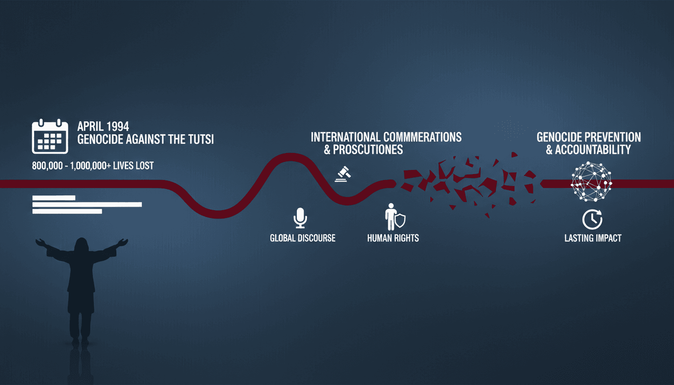 Infographic showing the timeline of Rwanda's genocide and its impact on global human rights.