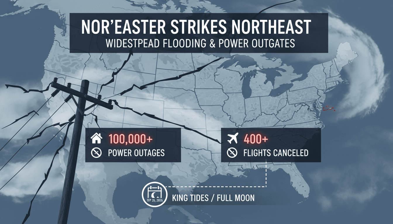 Infographic detailing the impact of the nor'easter on power outages and travel disruptions in the northeastern U.S.