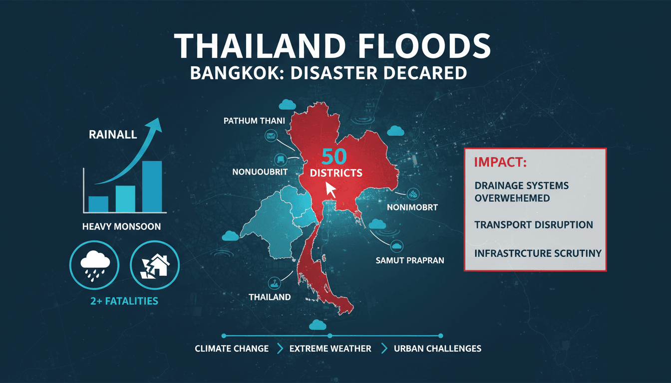 Aerial view of flooded streets in Bangkok, Thailand, highlighting the impact of severe weather events.