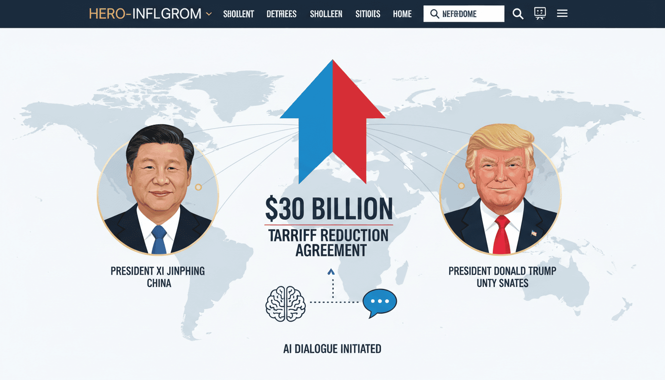 Infographic illustrating the $30 billion tariff cuts and key summit participants between US and China.