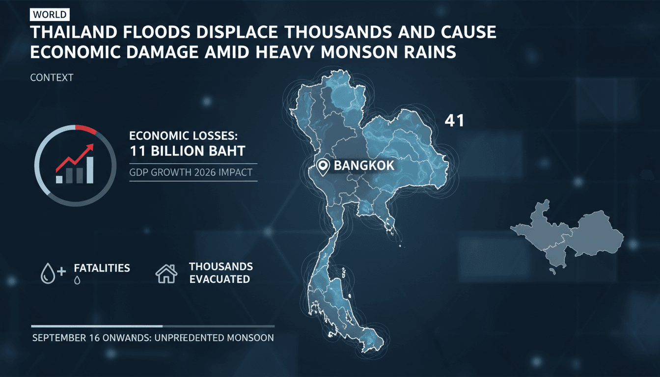 Infographic showing the impact of Thailand floods, including affected provinces and economic losses.