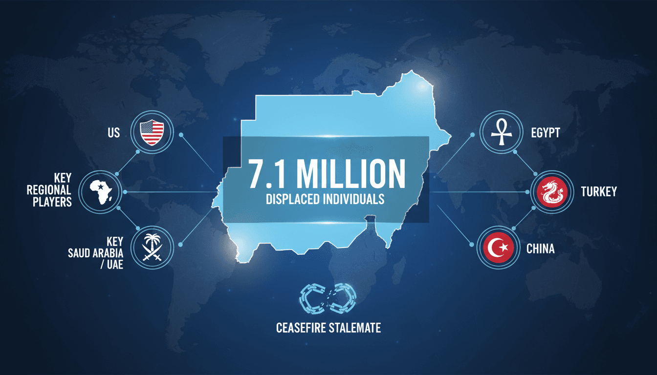 Infographic depicting the humanitarian crisis in Sudan and the impact of regional powers on the conflict.