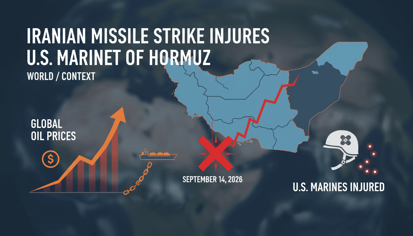 Map of the Strait of Hormuz highlighting the location of the Iranian missile strike on a maritime vessel.