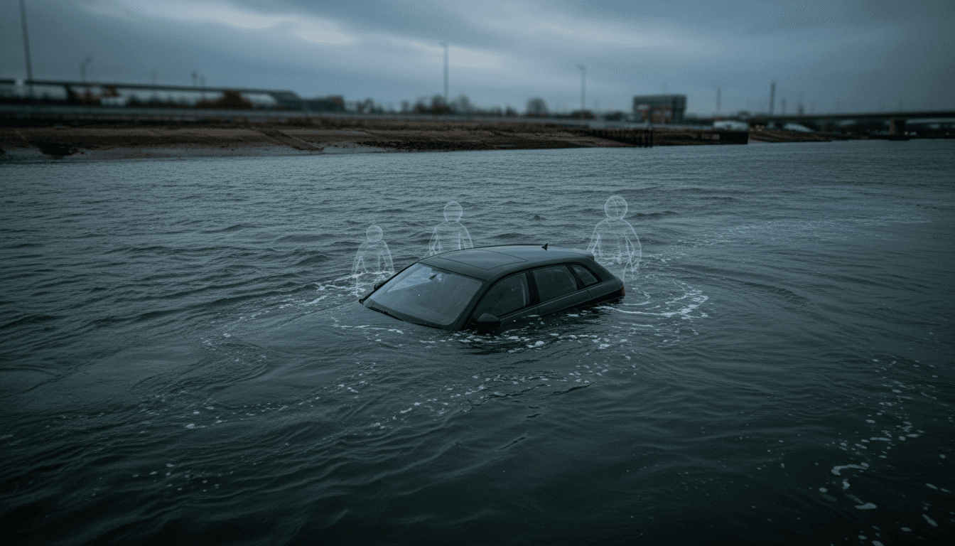 A submerged black Audi A3 in the River Wear, highlighting the tragic vehicle incident involving three teenagers.