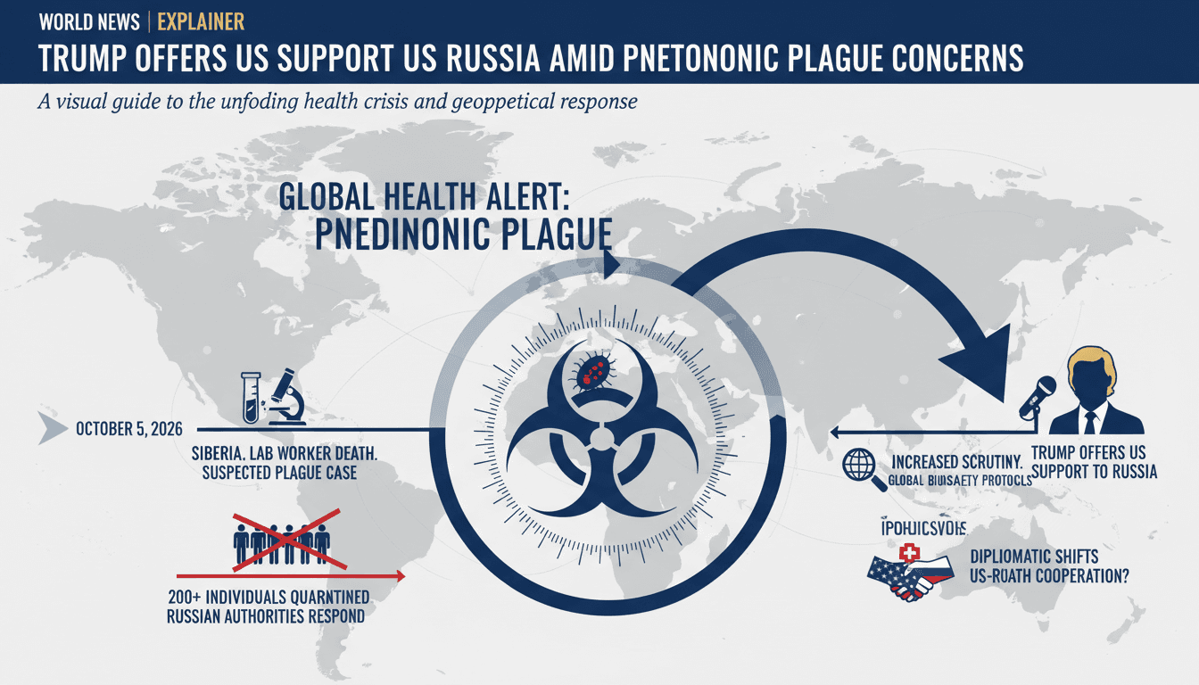 Infographic showing the timeline of events related to the suspected pneumonic plague case in Russia and US response.