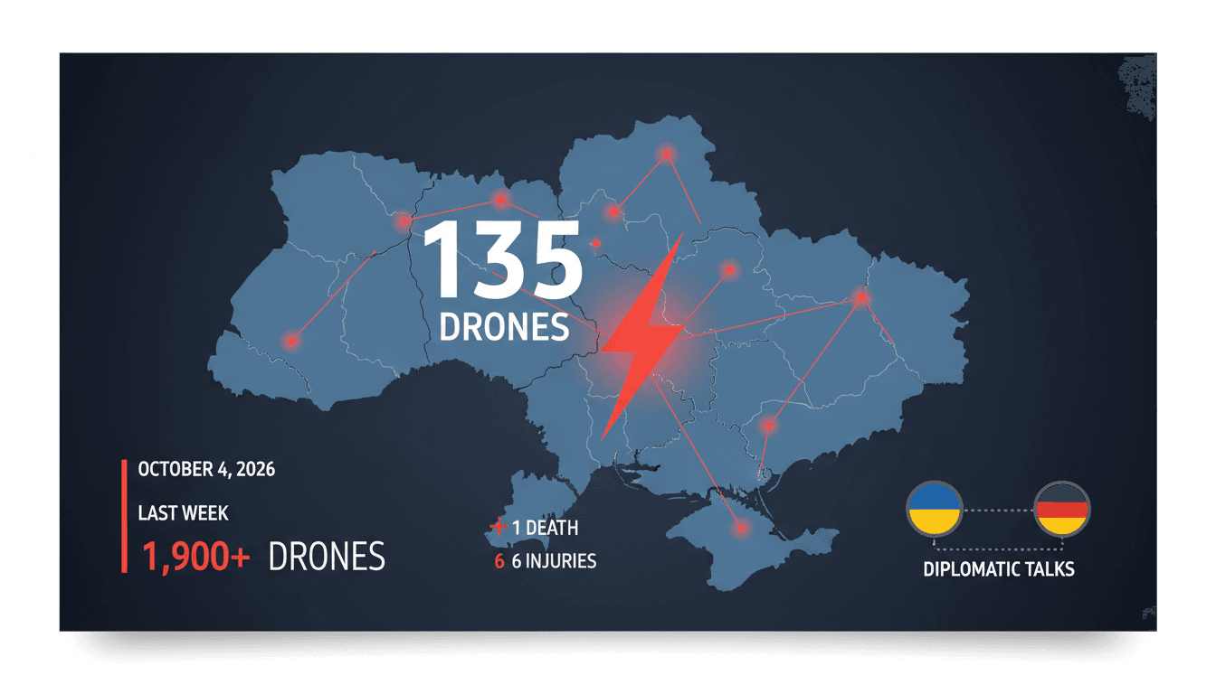 A graphic depicting the scale of Russian drone strikes in Ukraine, highlighting the number of drones and affected regions.