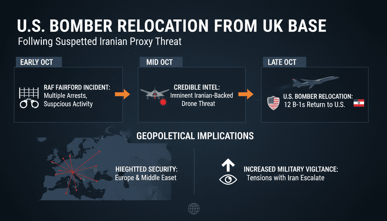 A visual representation of the RAF Fairford incident and its implications for U.S. military operations and Iranian proxy threats.