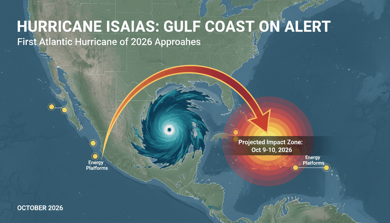 A map showing Hurricane Isaias' projected path and impact zones along the Gulf Coast.