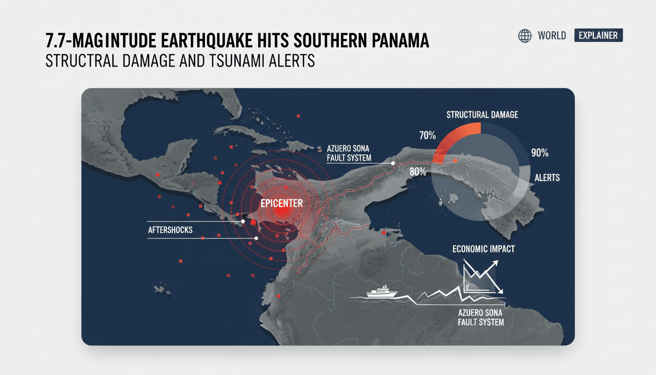 Map showing the epicenter of the 7.7-magnitude earthquake in Panama and affected regions.