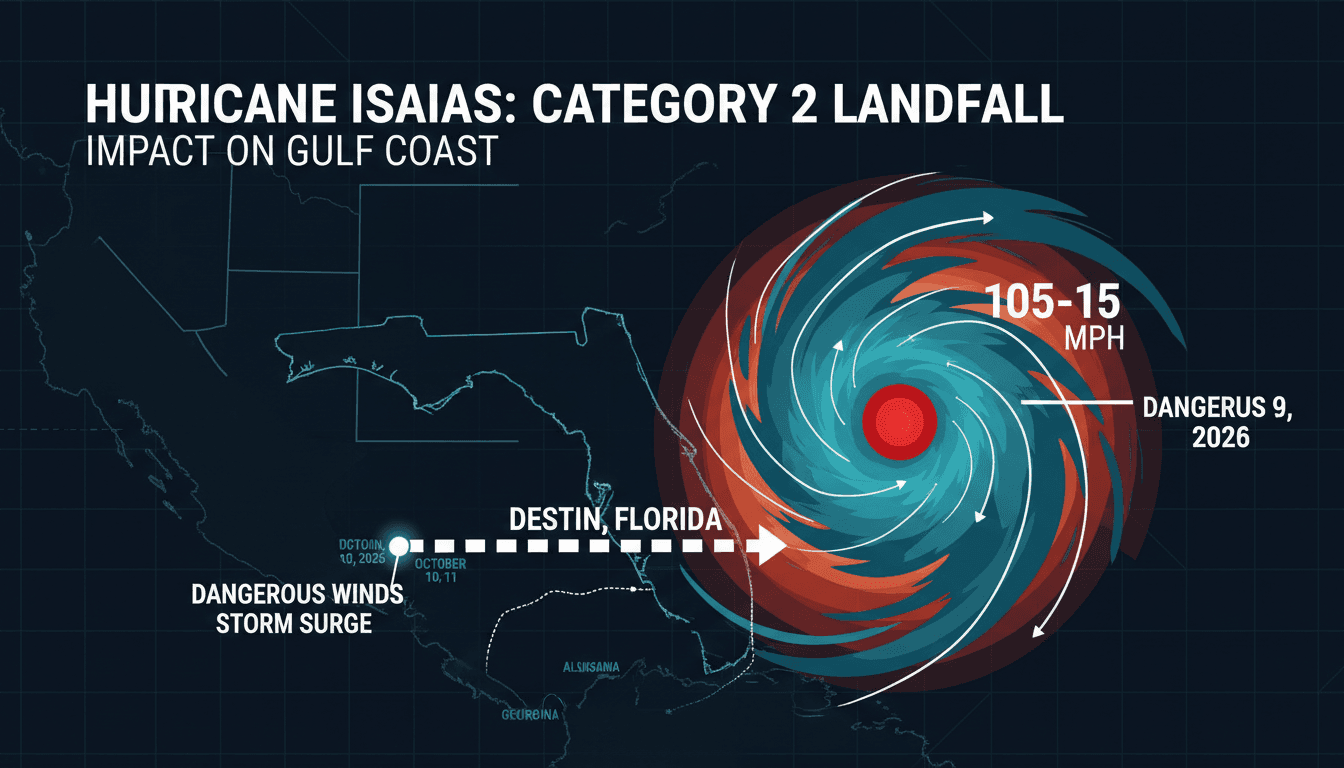A map showing Hurricane Isaias' path and wind speeds, highlighting its impact on the Gulf Coast.