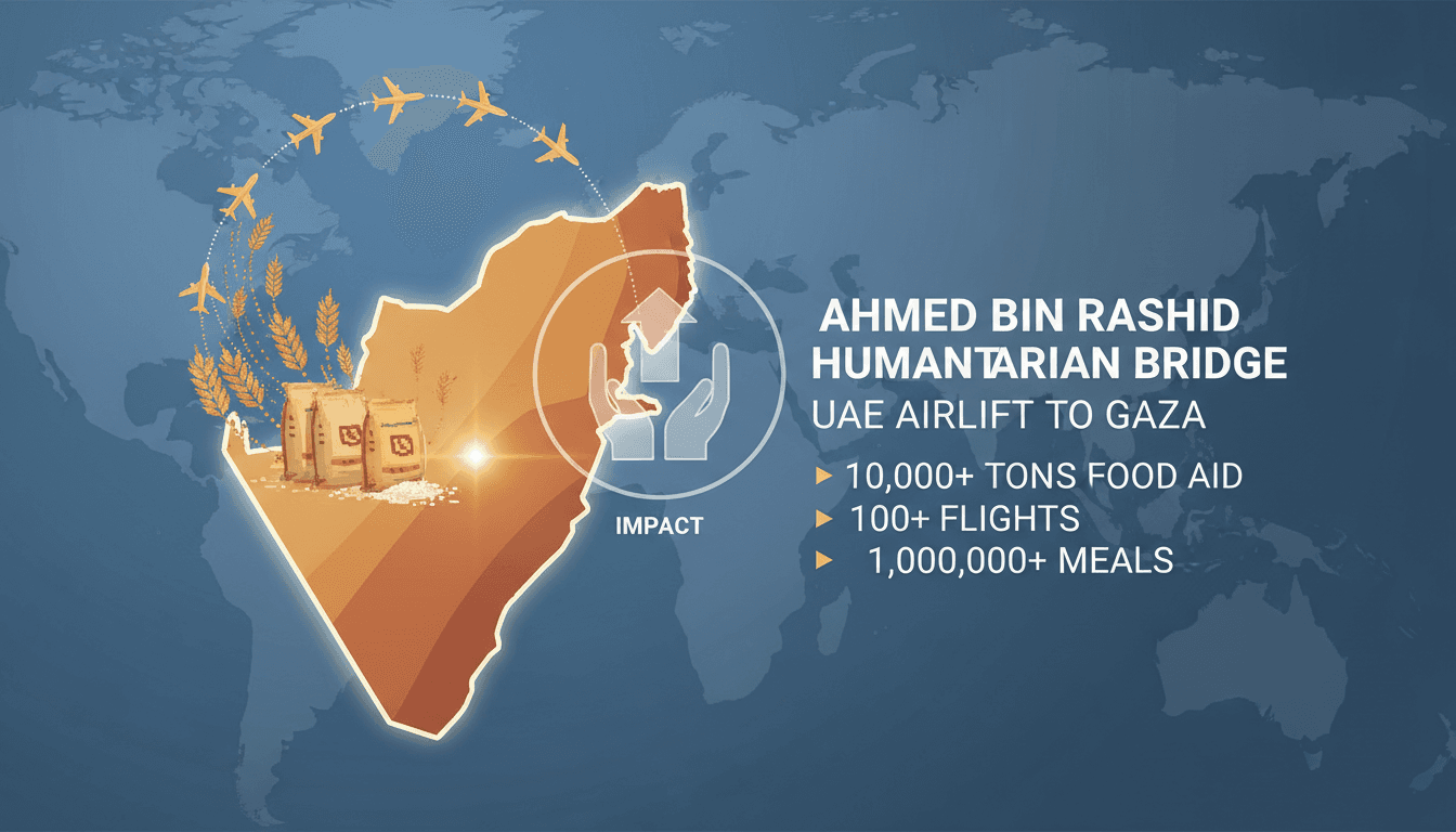 Infographic detailing the UAE's humanitarian airlift to Gaza, highlighting meal delivery and community involvement.