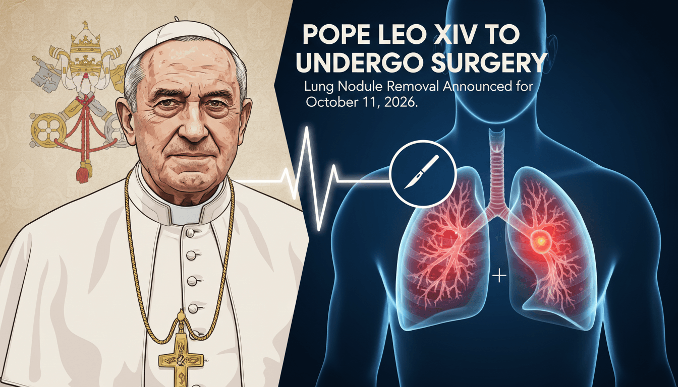 Pope Leo XIV announcing surgery for a lung nodule, highlighting health updates and continuity of Vatican operations.