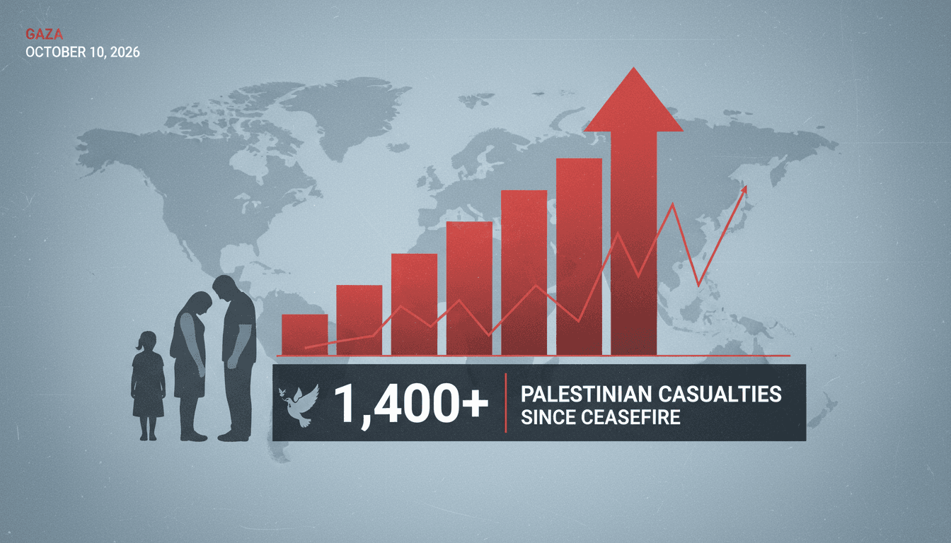 Infographic showing the rising number of Palestinian casualties in Gaza since the ceasefire, emphasizing the humanitarian crisis.