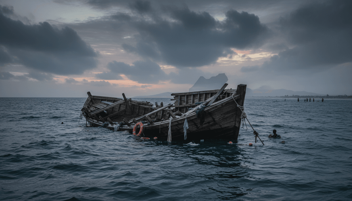 A somber image depicting the aftermath of a migrant boat capsizing off Djibouti, highlighting the humanitarian crisis.