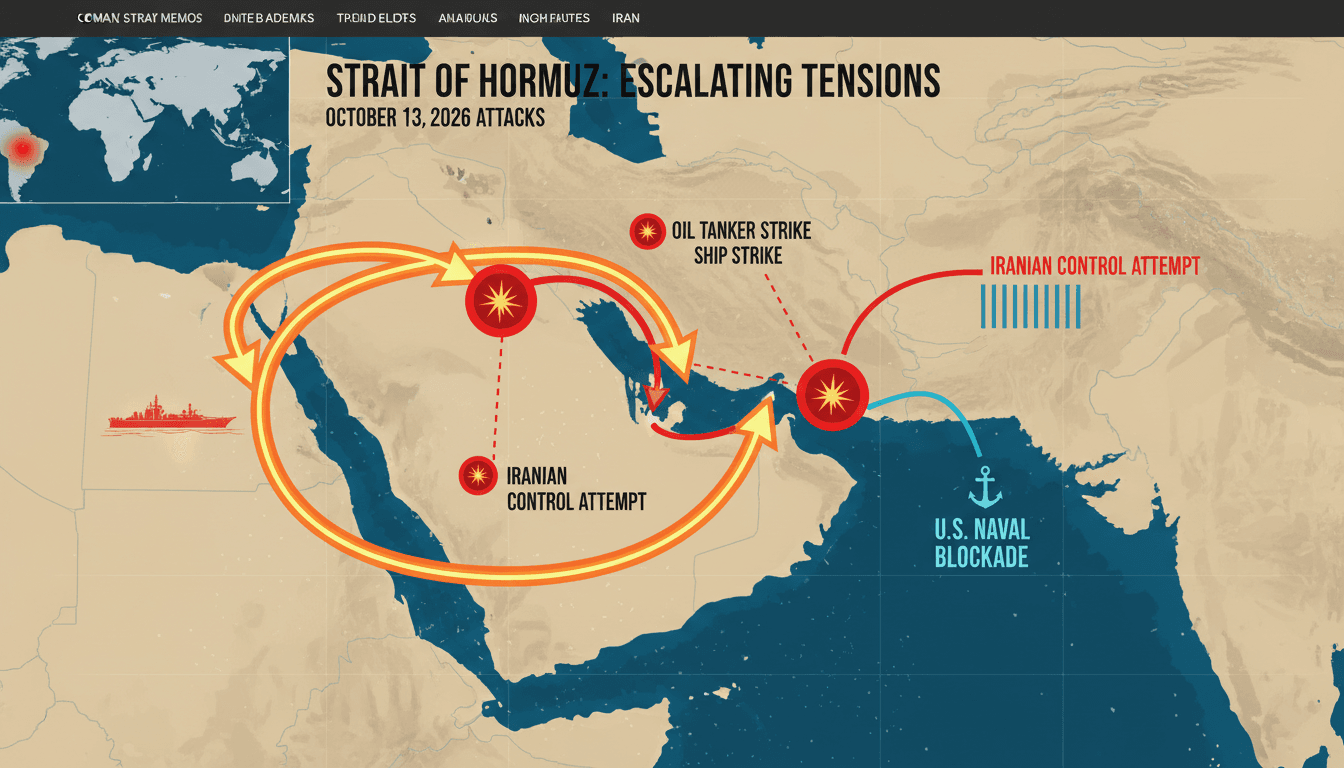 Map of the Strait of Hormuz highlighting recent oil tanker attacks and shipping routes.