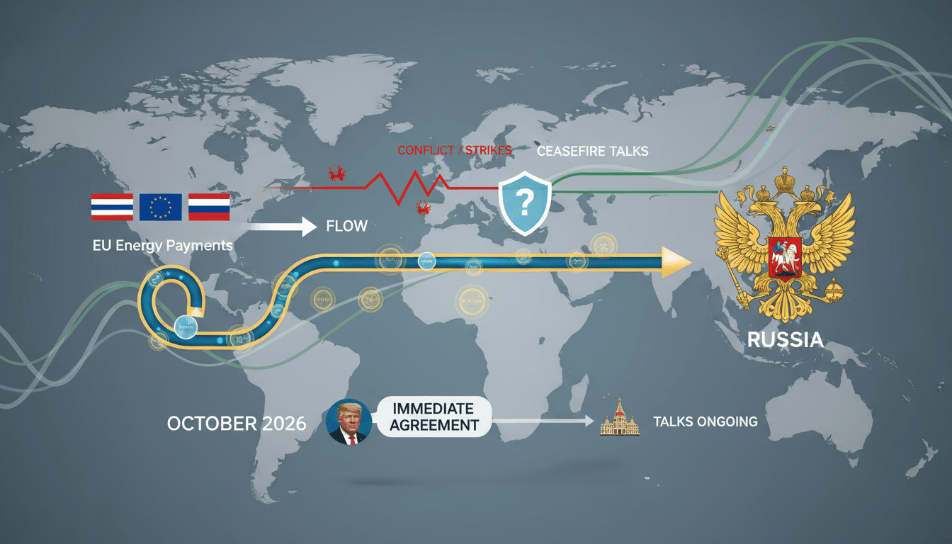 A graphic showing the flow of energy payments from the EU to Russia amidst the ongoing conflict.
