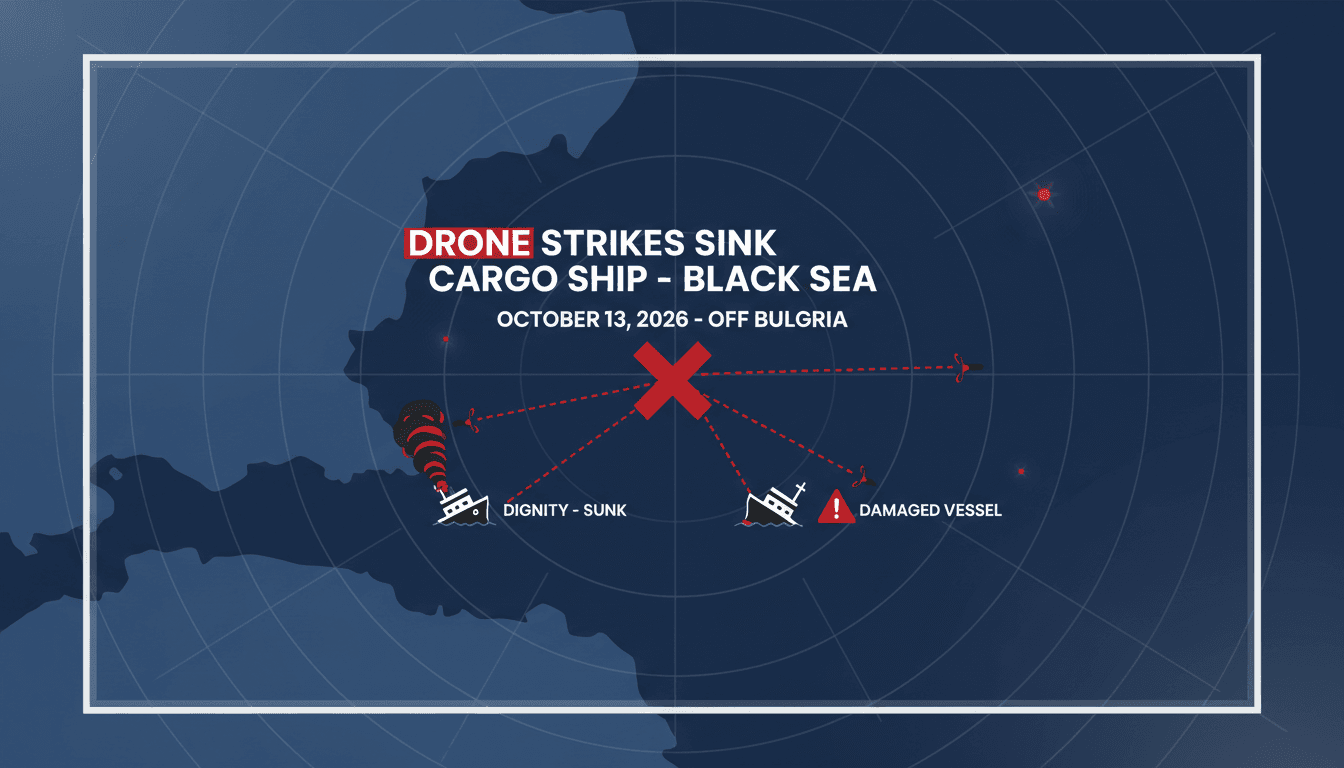 A map highlighting the location of the drone strikes in the Black Sea and the affected cargo ships.
