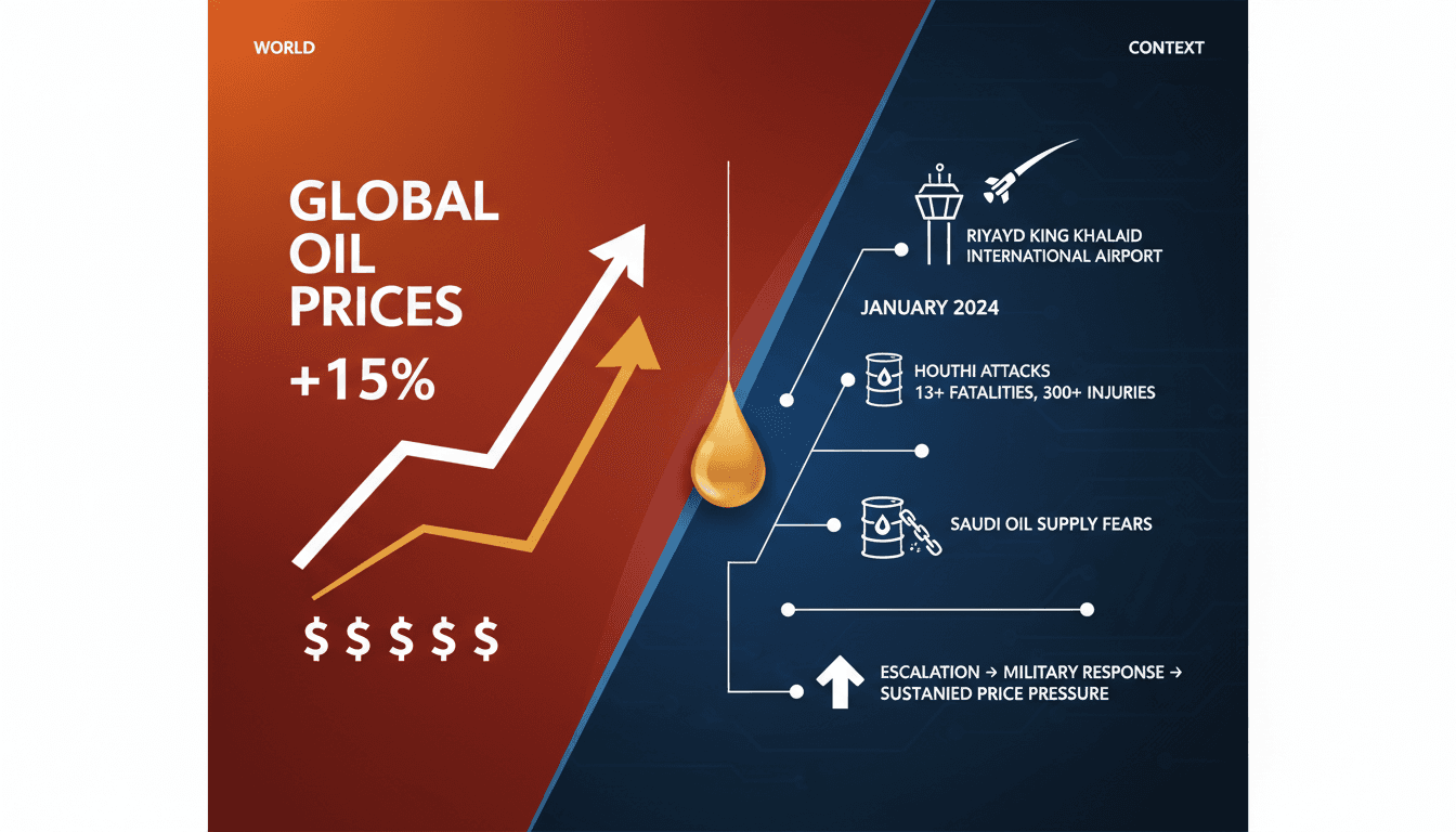 A graphic illustrating the impact of Houthi attacks on oil prices and global markets.