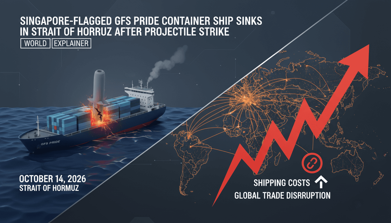 Infographic showing the impact of the GFS Pride sinking on shipping costs and global trade routes.