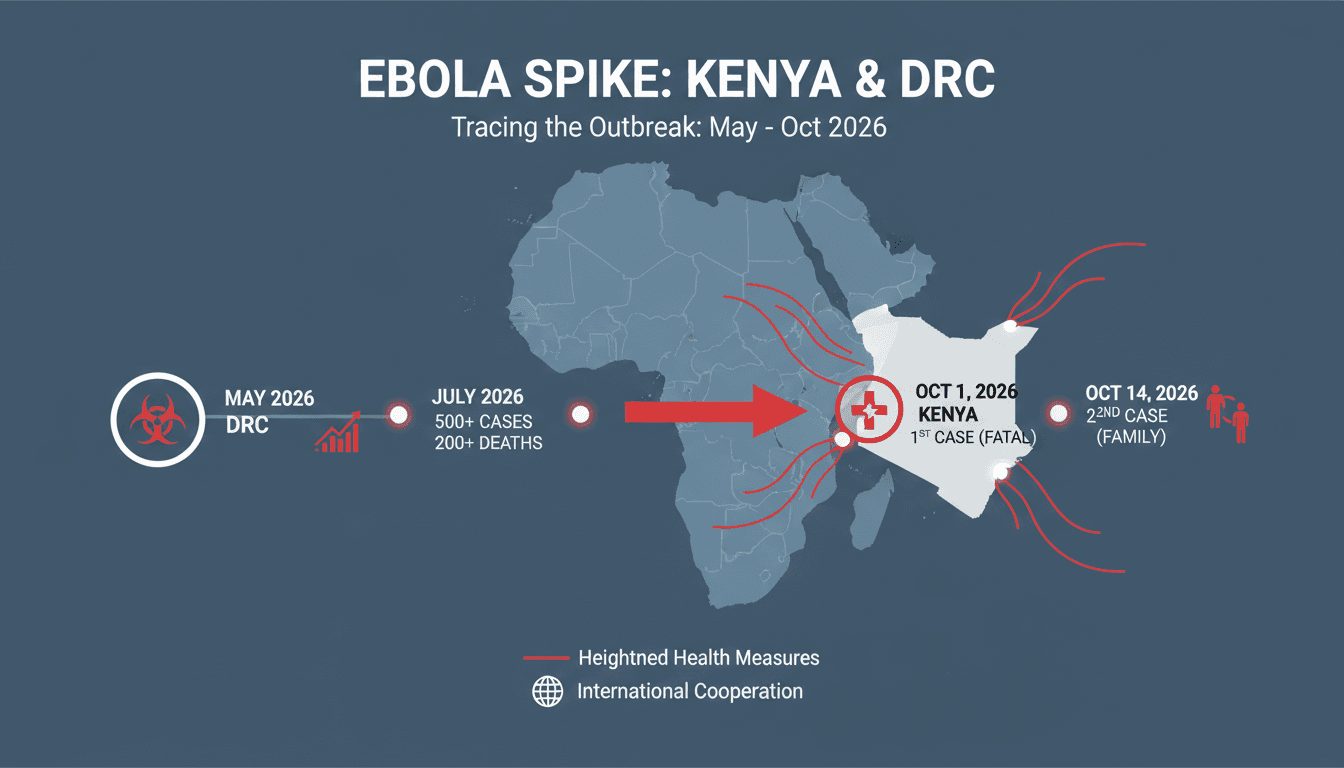 Infographic detailing the timeline of Ebola cases in Kenya and the DRC outbreak.