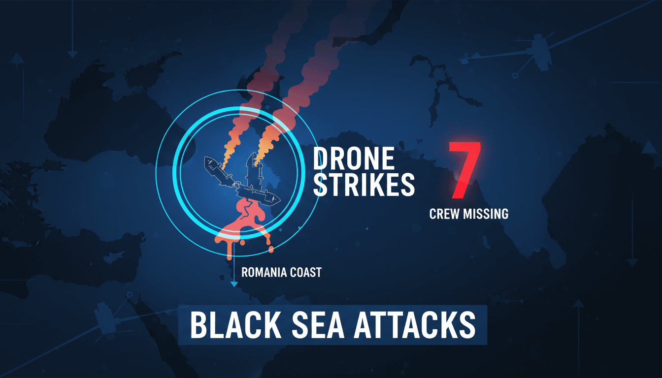 Map showing drone attacks on chemical tankers in the Black Sea, highlighting missing crew members.