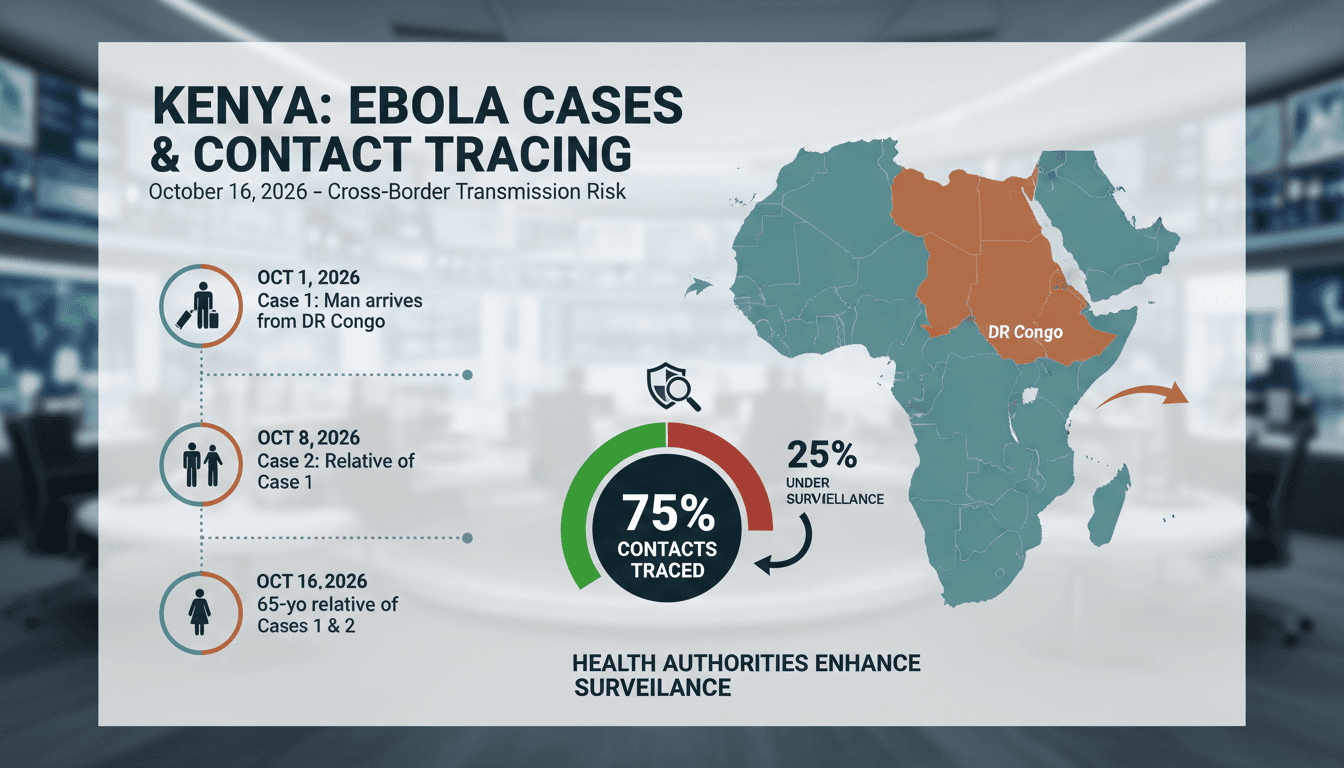 Infographic detailing Kenya's Ebola outbreak timeline and contact tracing success.
