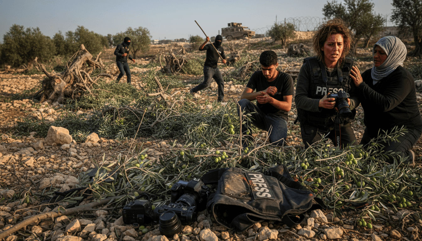 Image showing the aftermath of the attack on Washington Post photographer Heidi Levine during the olive harvest in the West Bank.