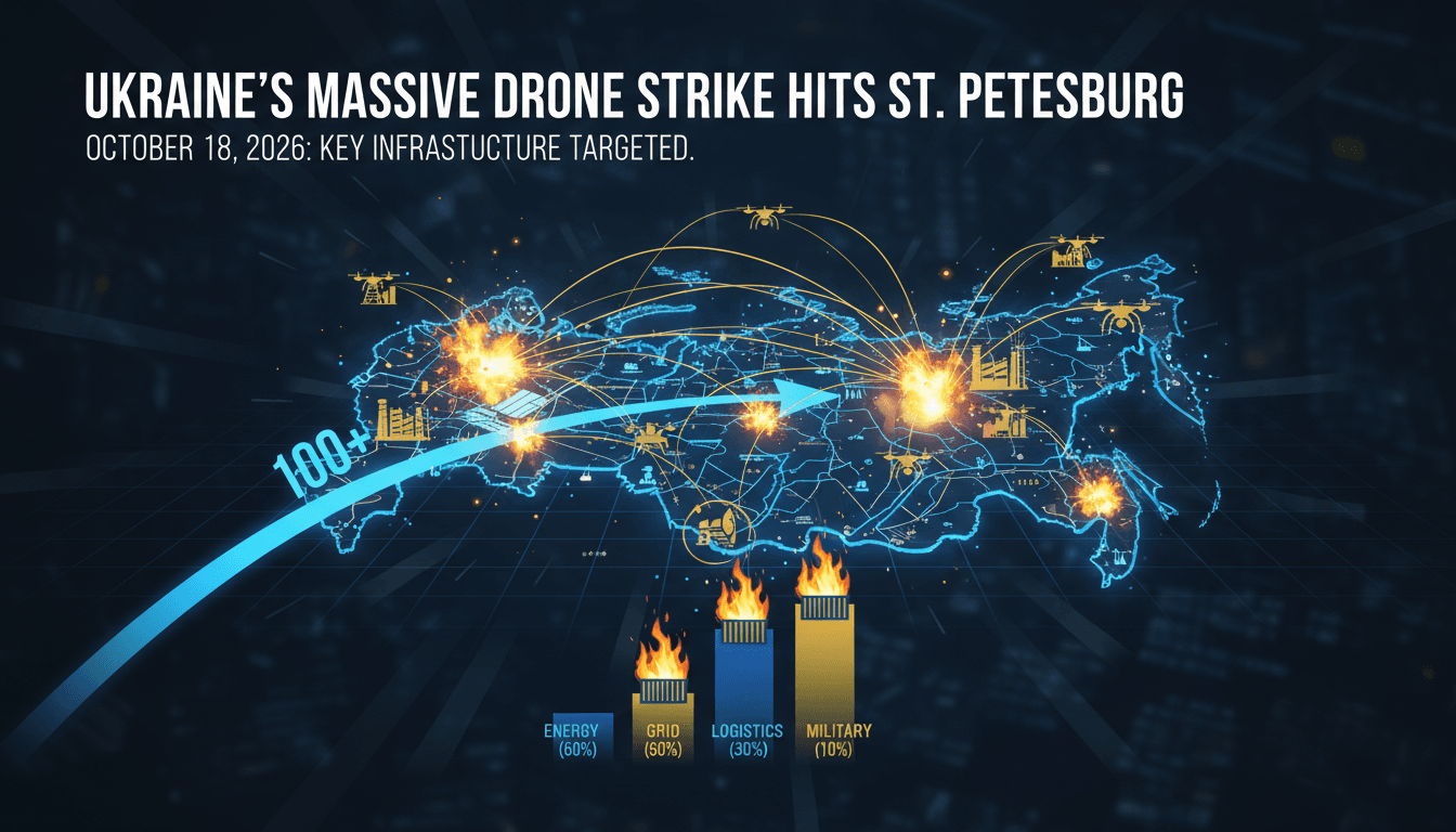 A visual representation of the drone attack's impact on St. Petersburg's energy infrastructure and logistics facilities.