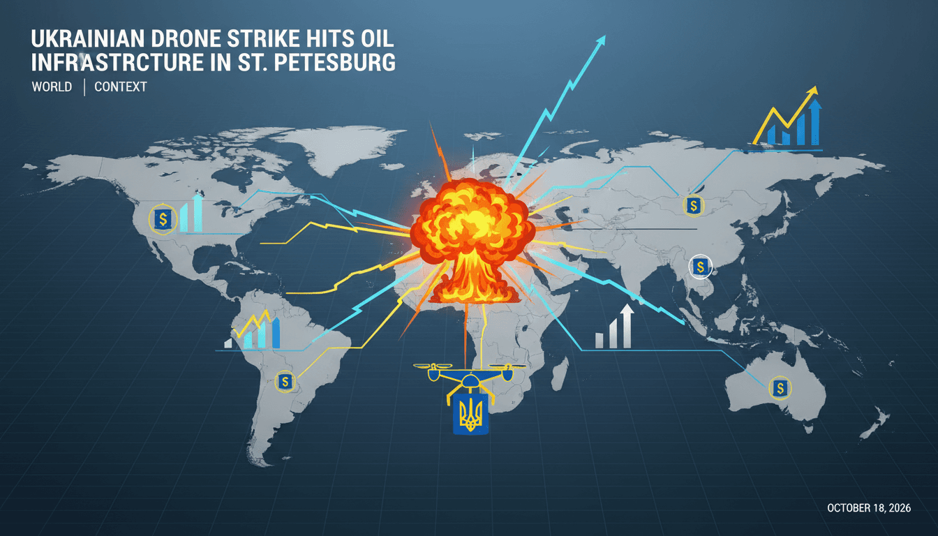 A map highlighting the drone strike locations in St. Petersburg, focusing on oil infrastructure.