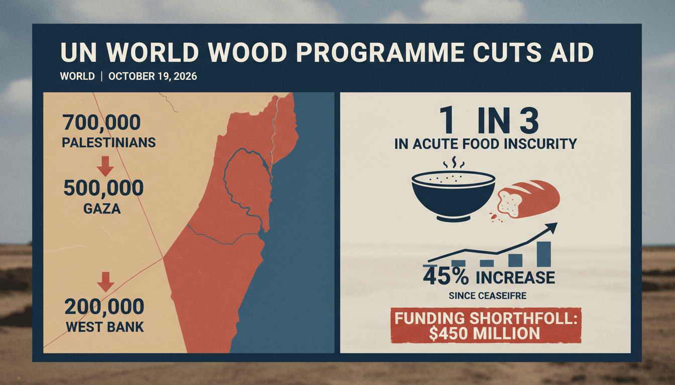 Infographic showing the reduction of food aid to Palestinians in Gaza and West Bank, highlighting food insecurity statistics.