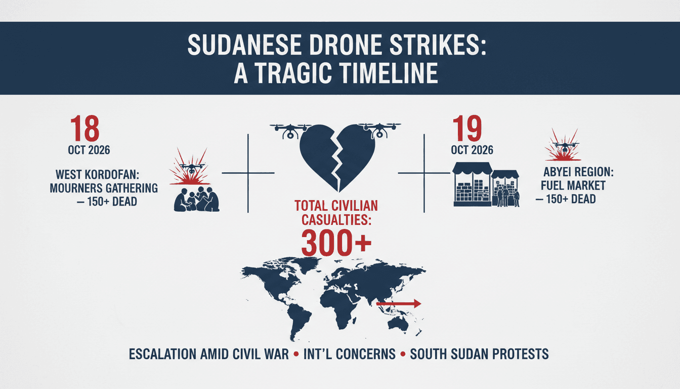 A map highlighting the locations of drone strikes in Sudan, showing civilian casualties and conflict zones.