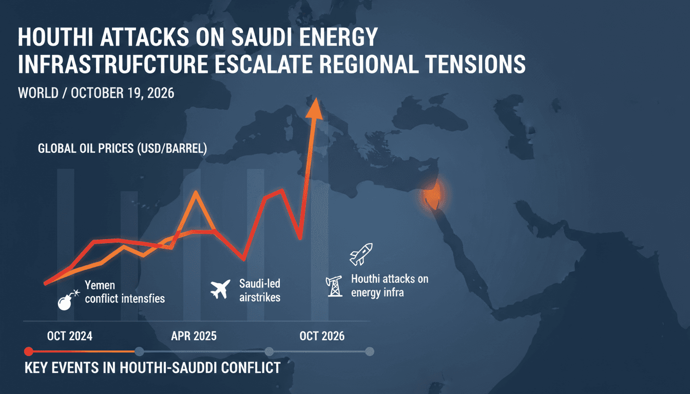 A visual representation of oil price fluctuations due to Houthi attacks on Saudi energy infrastructure.