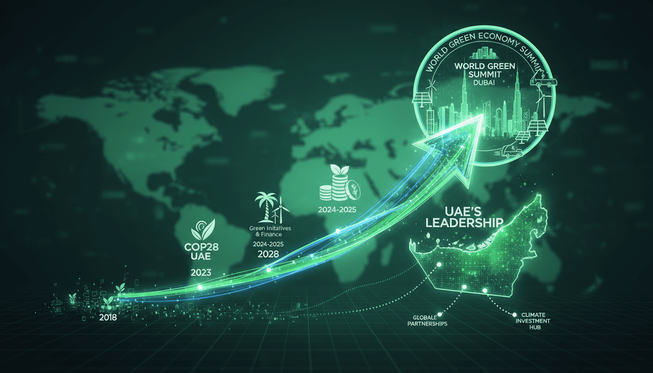 Infographic showing the growth of the global green economy and the UAE's leadership role.