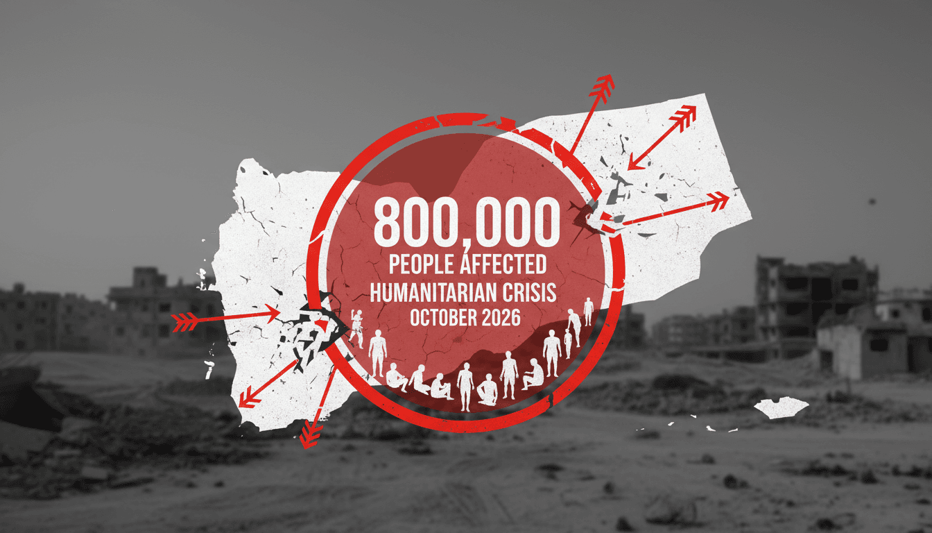 Infographic depicting the humanitarian crisis in Taiz, Yemen, highlighting the number of people cut off from aid.