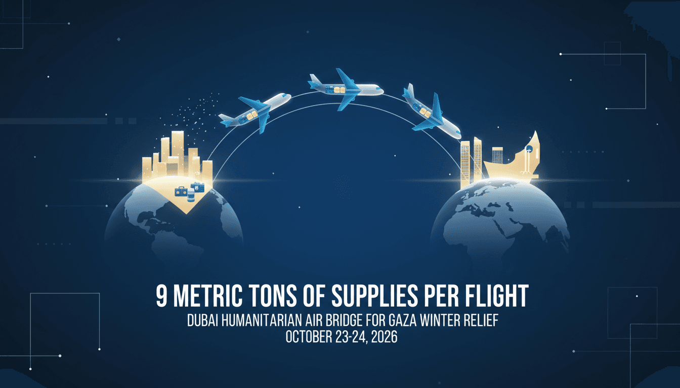 A C-130 aircraft delivering winter supplies to Gaza, part of Dubai's humanitarian air bridge initiative.