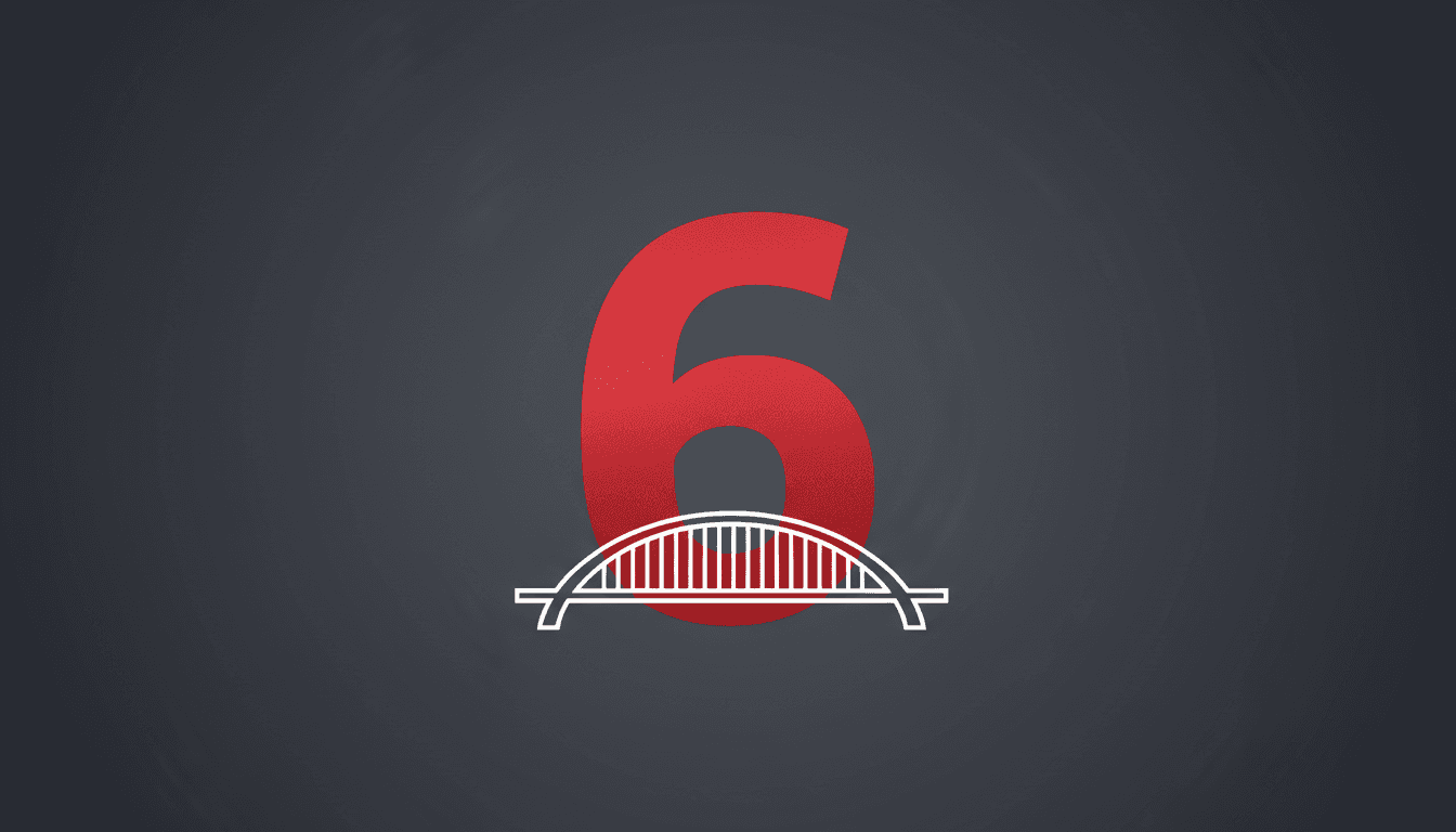 Minimalist graphic card showing the number six highlighting Kim Jong Un visits China via Dandong