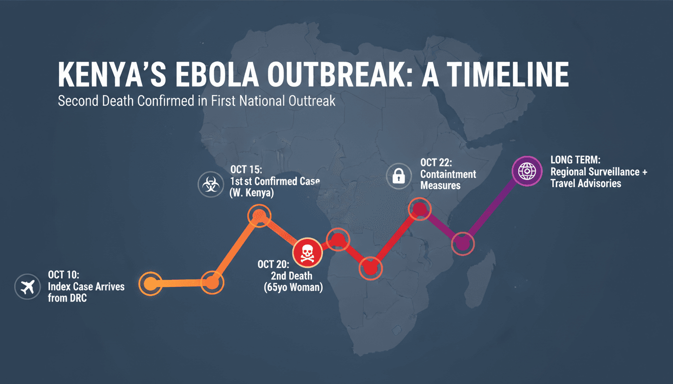 Infographic detailing the timeline and statistics of the Ebola outbreak in Kenya.