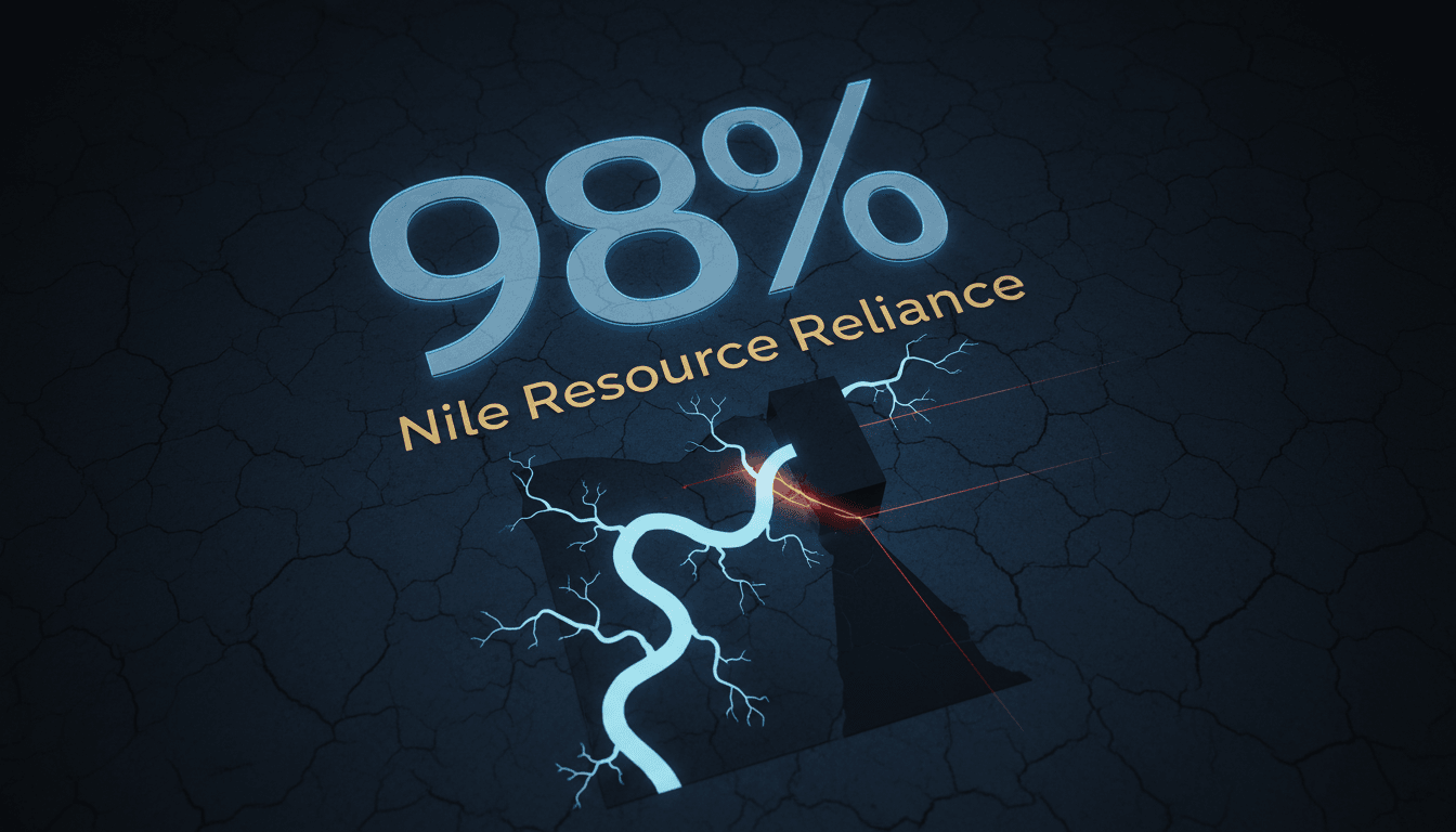 Minimalist card displaying the stat 98 percent Nile resource reliance regarding Egypt Nile water rights