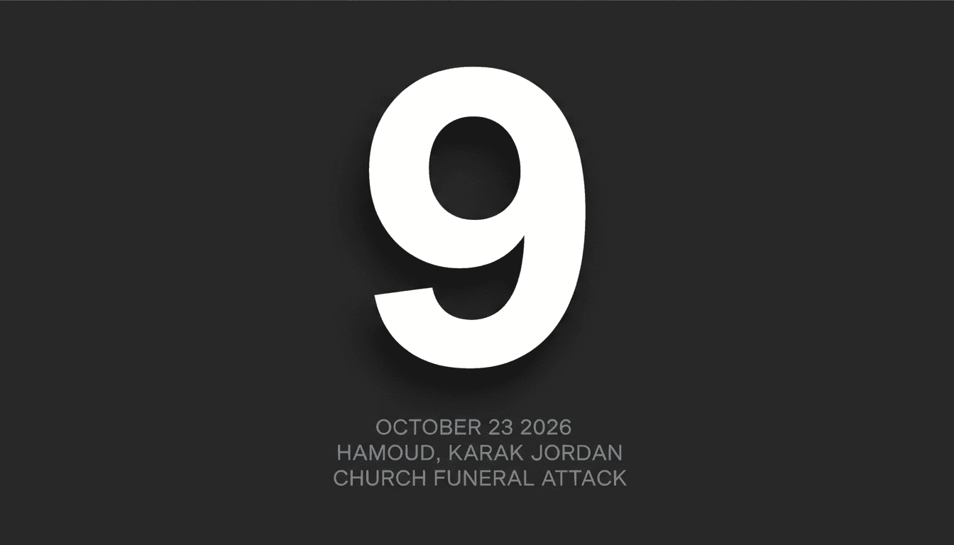 Minimalist card displaying the number 9 over a dark background referring to the Karak church attack investigation.