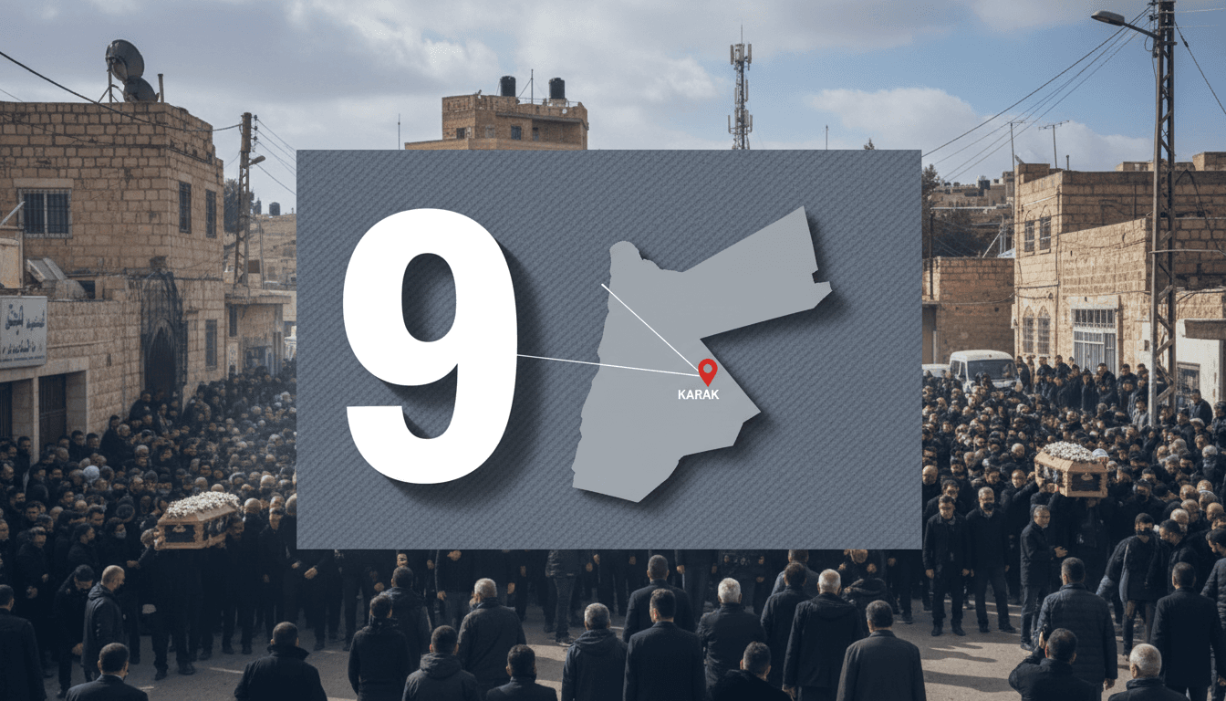 Minimalist data graphic highlighting Jordan security response and the Karak attack casualty figures