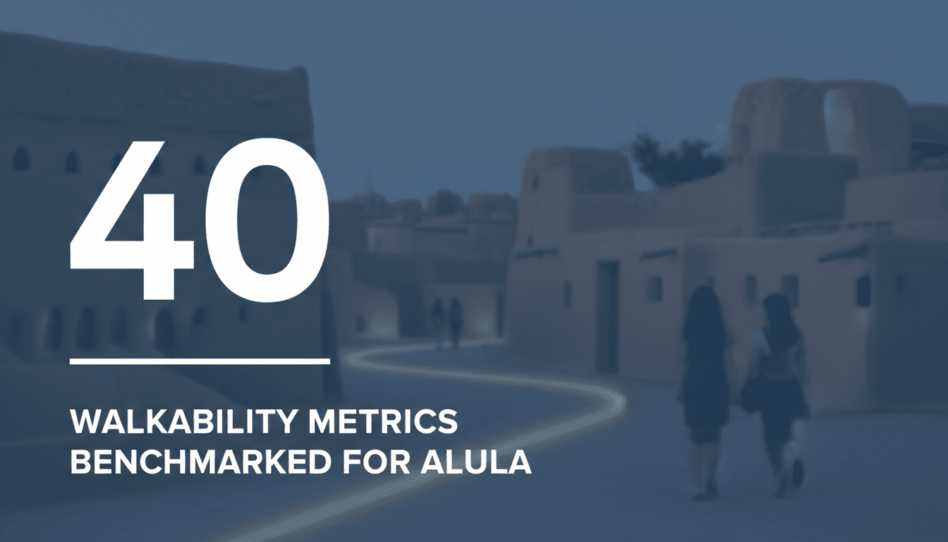 Minimalist typographic card displaying the number 40 for AlUla walkability indicators framework
