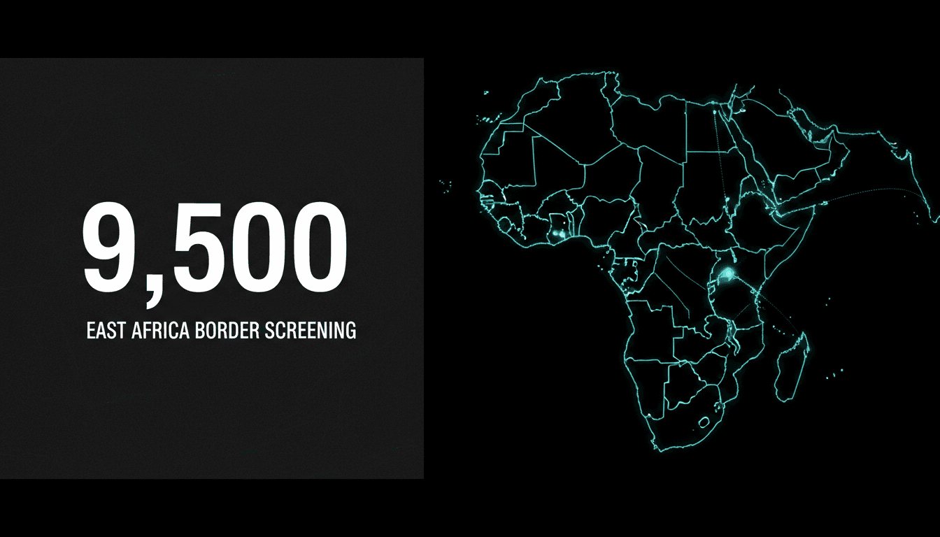 Minimalist data card displaying regional Ebola case figures and Kenya border containment metrics