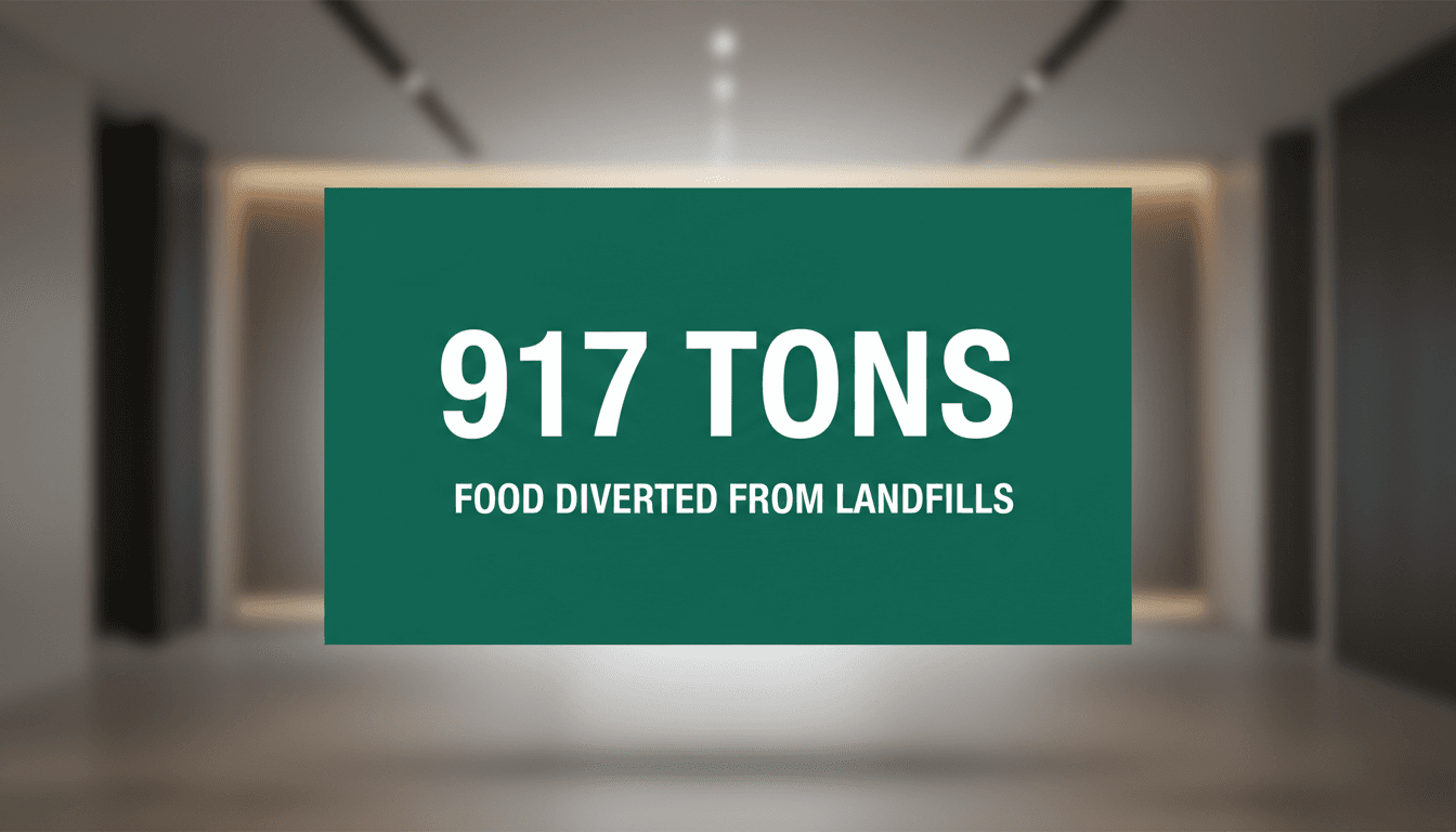 Clean graphic displaying 917 tons diverted surplus food metric supporting the Dubai food waste initiative