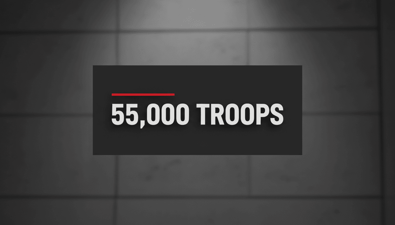 Bold typographic news card reading 55,000 troops concerning the US Marine Okinawa indictment