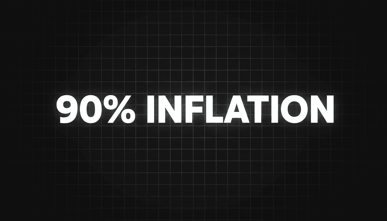 High-contrast data graphic displaying ninety percent inflation statistic related to Iran conflict risks.
